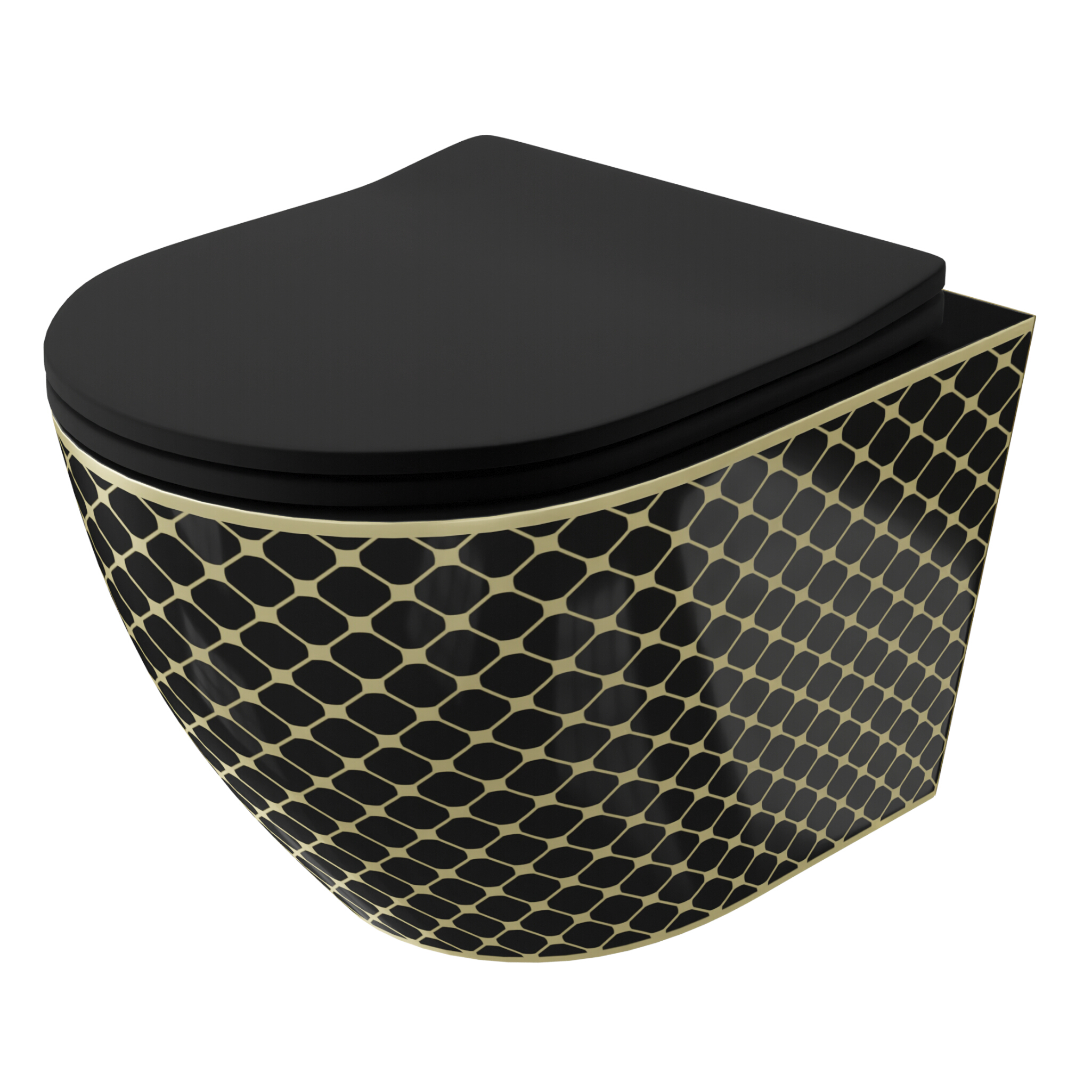 Wand-WC SOFI SLIM BLACK NIGHT mit Slim-Sitz, Schwarz/Gold