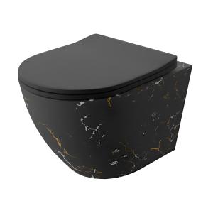 Wand-WC SOFI SLIM FIRE – matt schwarz mit Marmoroptik, Slim-Sitz, randlos - Hauptbild