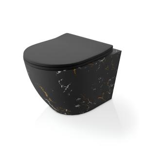 Wand-WC SOFI SLIM FIRE – matt schwarz mit Marmoroptik, Slim-Sitz, randlos - Zusatzbild