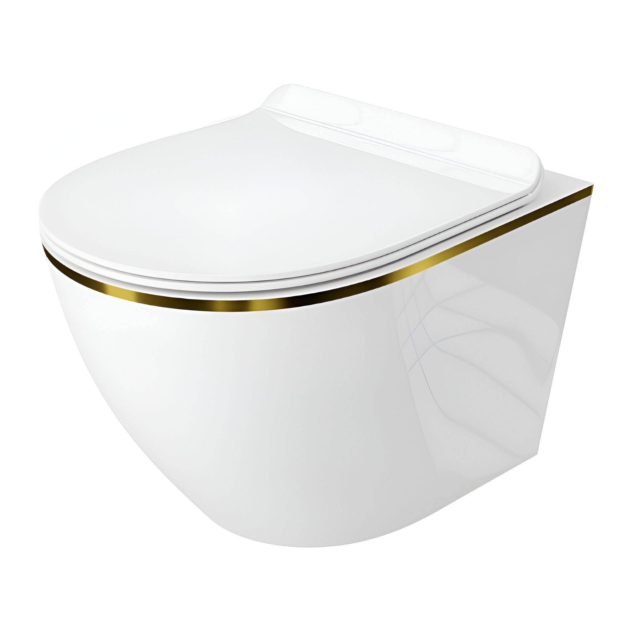 Hänge-WC Sofi Slim Gold Line – Schneeweiß mit feiner Goldlinie, randlos, SoftClose-Sitz