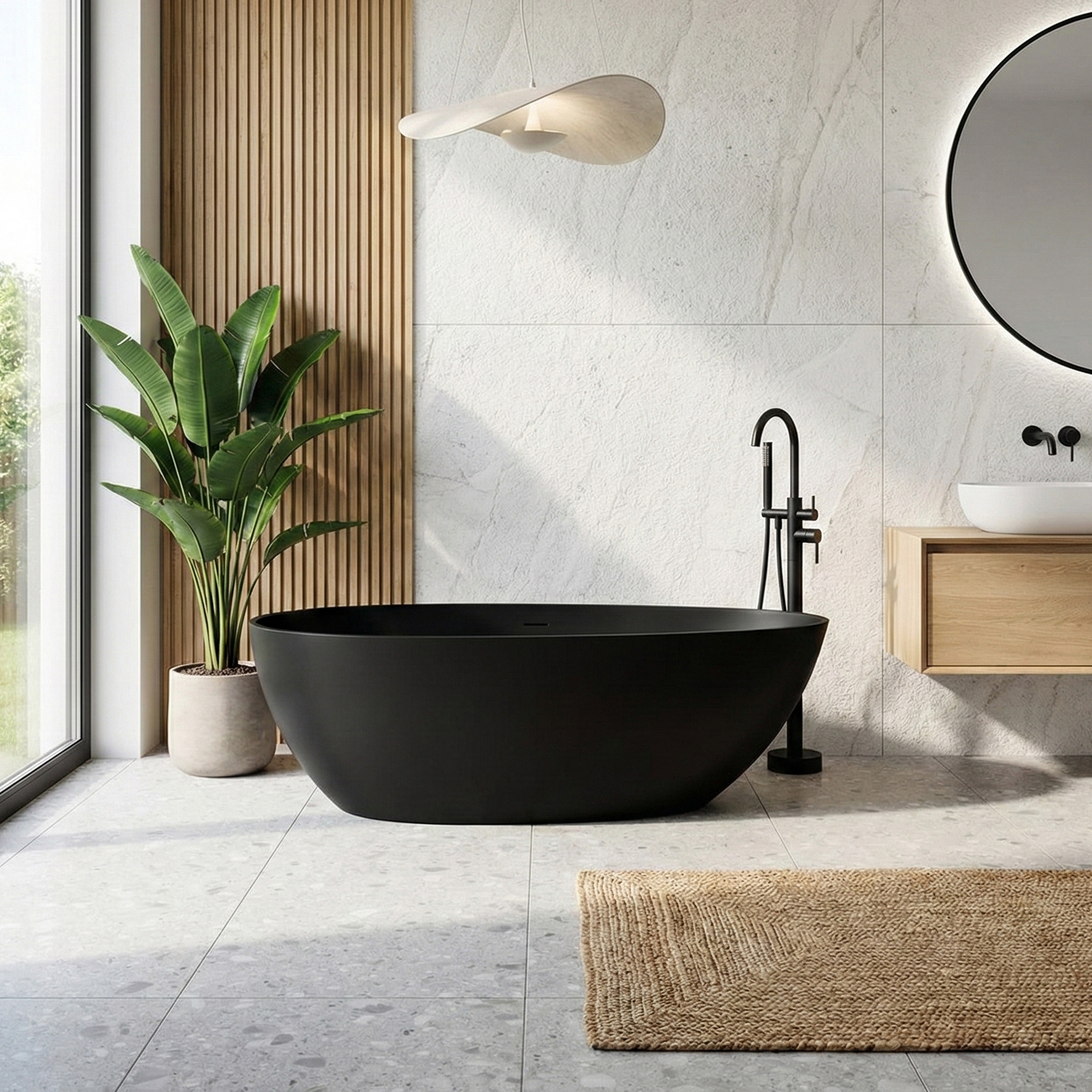Freistehende Badewanne PIETRA 1500 Schwarz Matt – Loft-Design