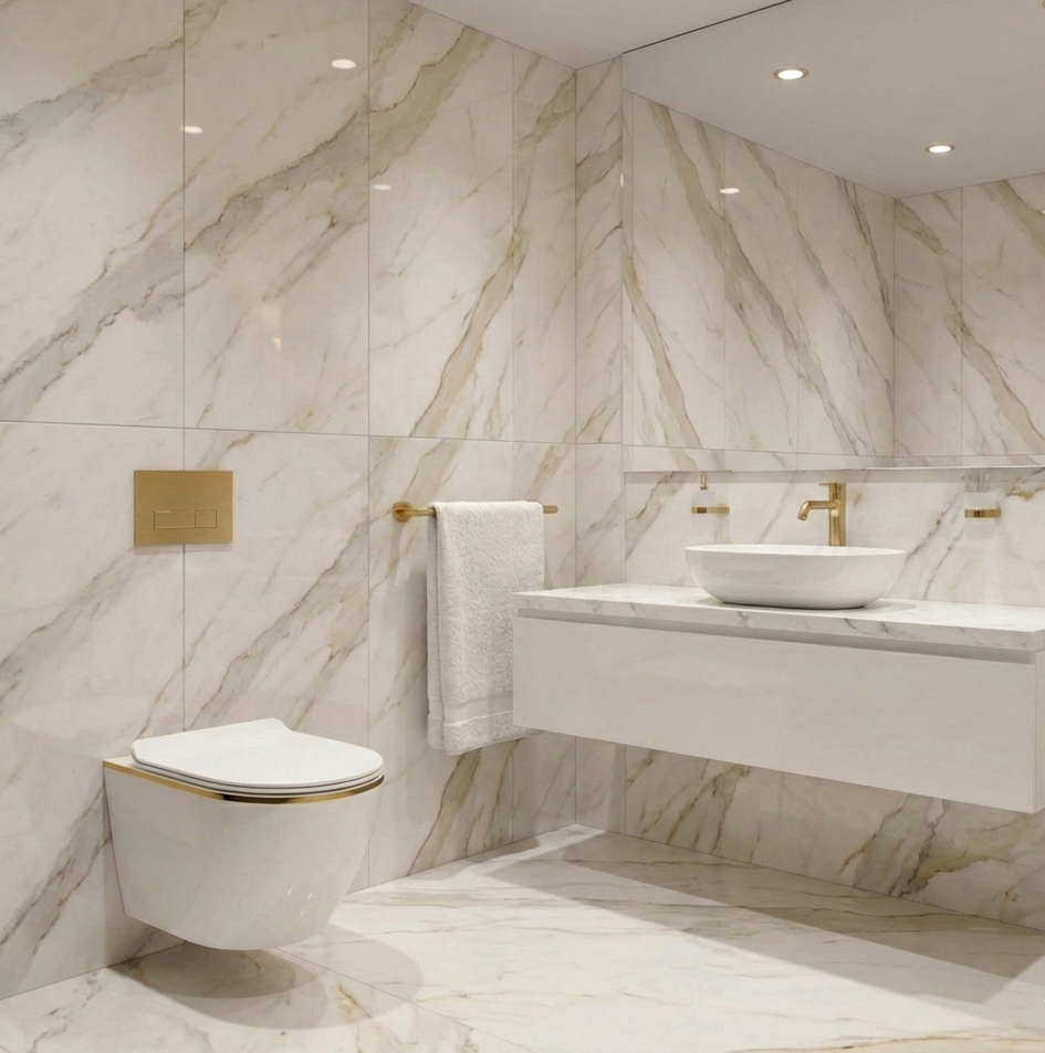 Hänge-WC Sofi Slim Gold Line – Schneeweiß mit feiner Goldlinie, randlos, SoftClose-Sitz