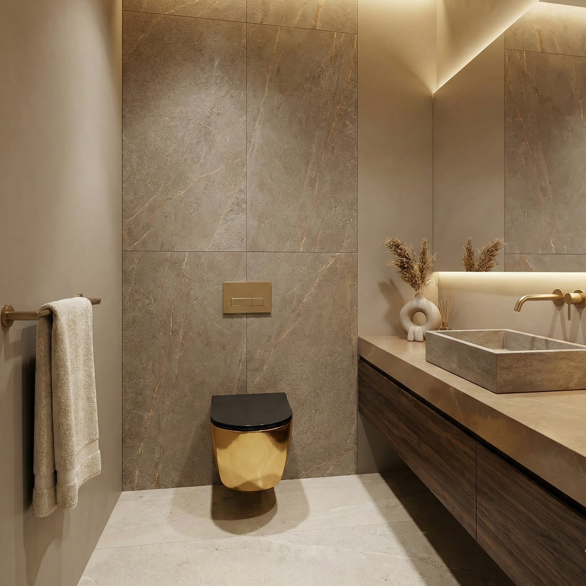 Wand-WC Sofi Slim Gold/Black &ndash; randloses Design mit d&uuml;nnem Softclose-Sitz in Mattschwarz