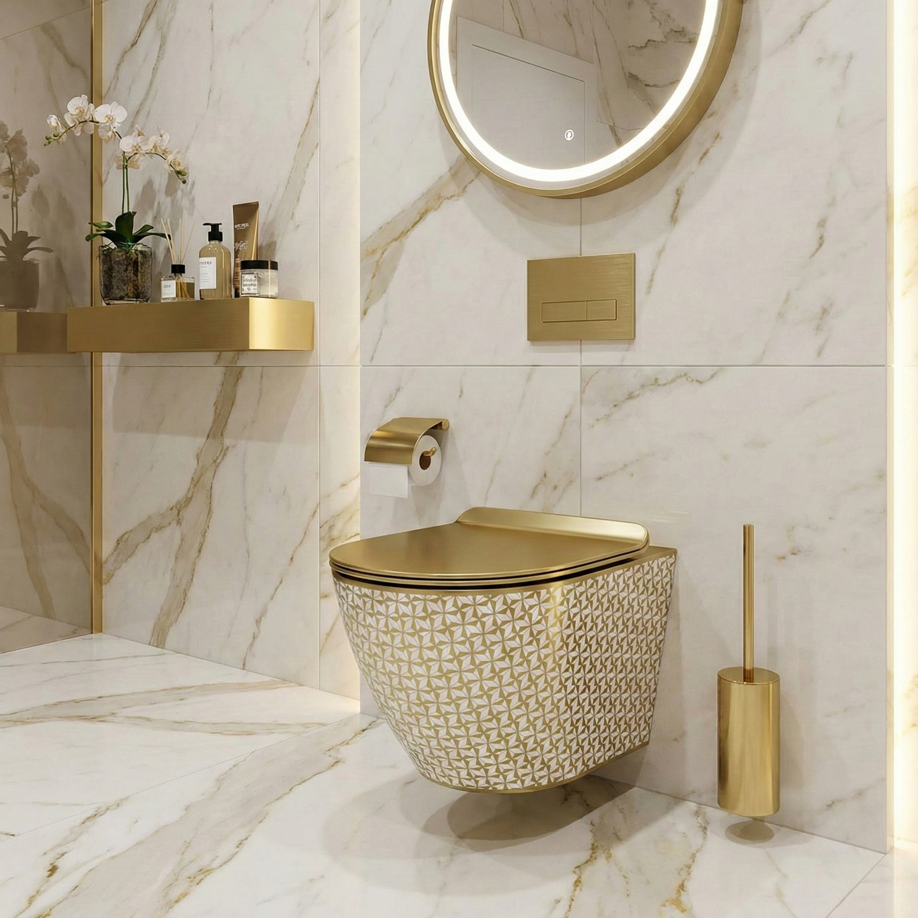 Wand-WC Sofi Slim Golden Never Die – goldfarbener Slim-Sitz, randlos, Softclose