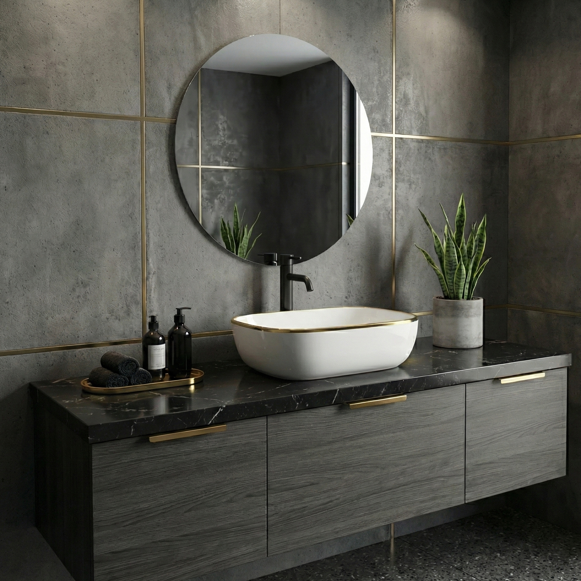 Aufsatzwaschbecken Costa Gold Line – rechteckig mit goldenem Slim-Rand