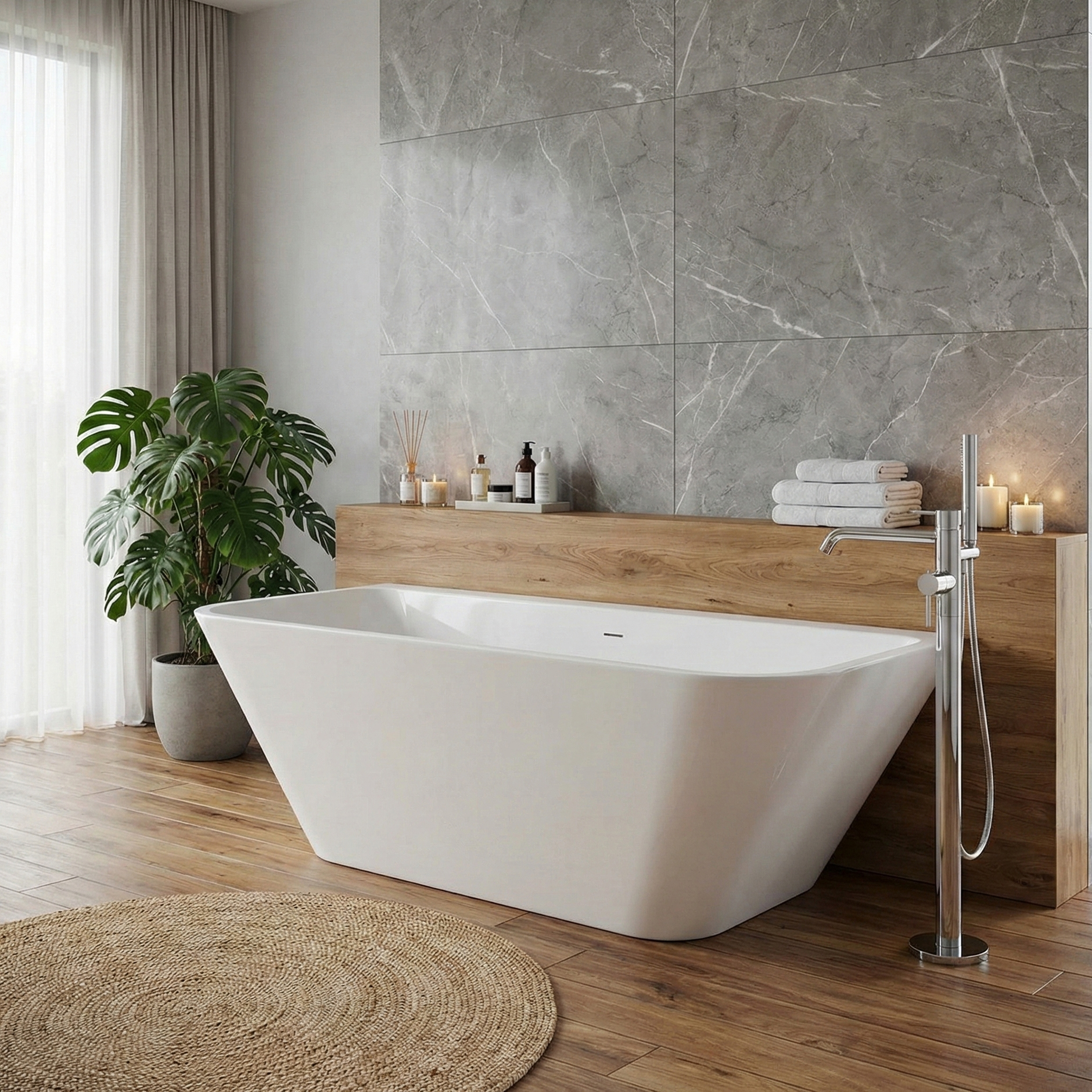 Wandnahe, freistehende Badewanne Elias 1700