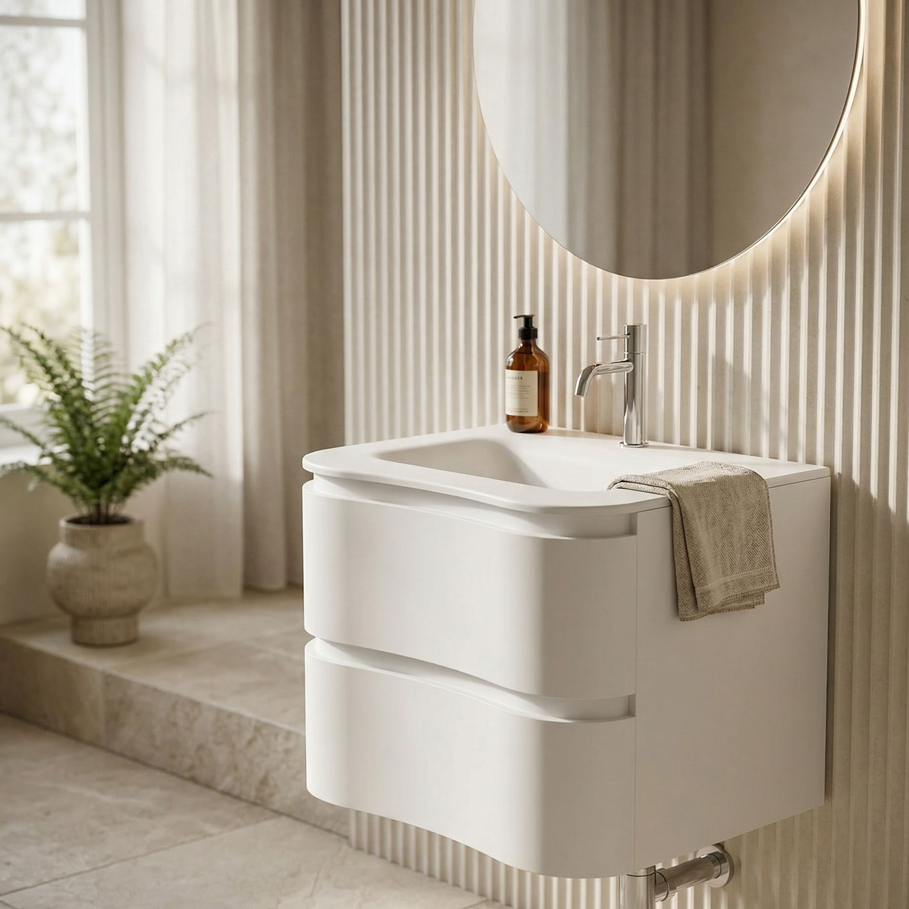 H&auml;ngender Waschtischunterschrank Ontario White 600 mit Glaswaschbecken