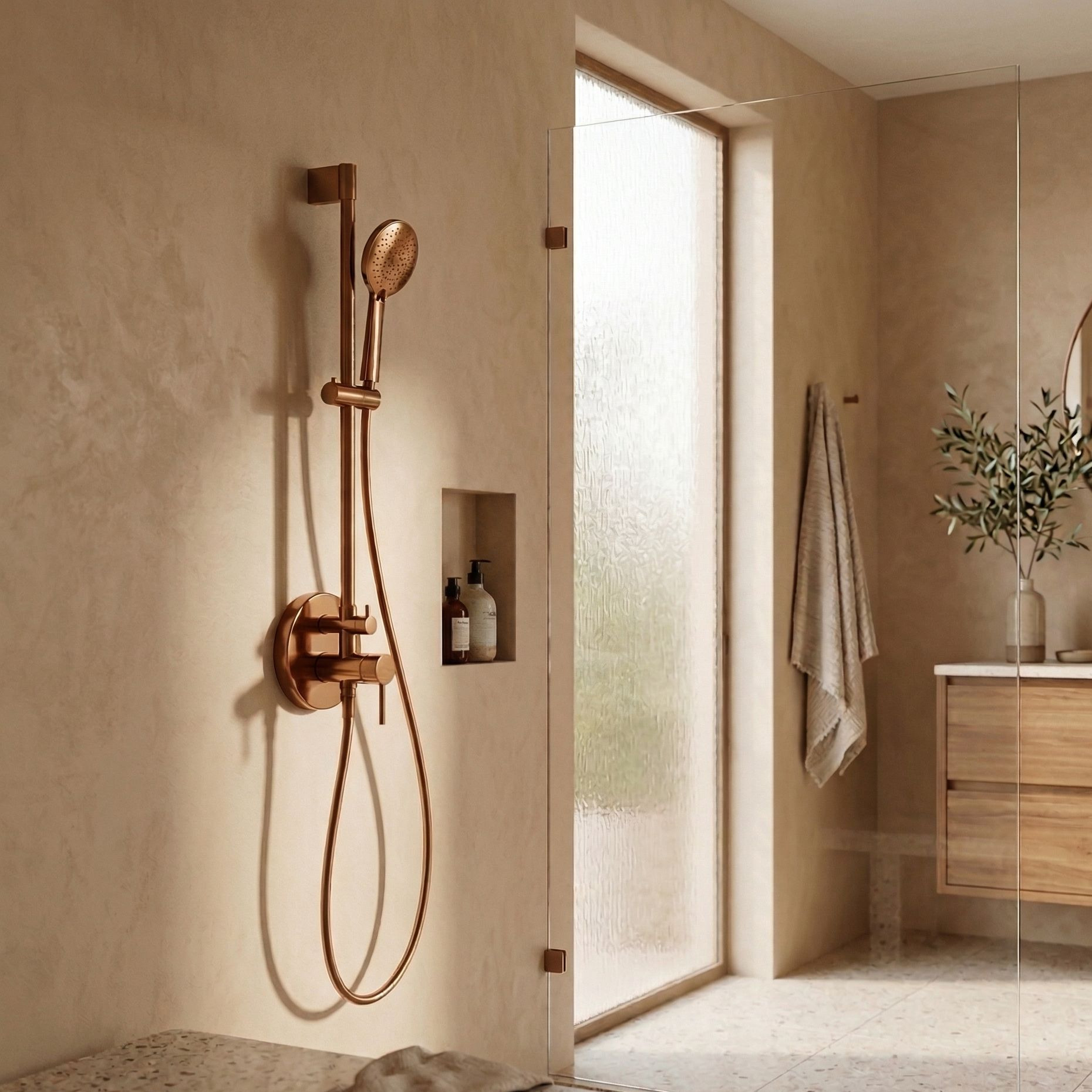Duschset Orion Brushed Copper mit Duschstange