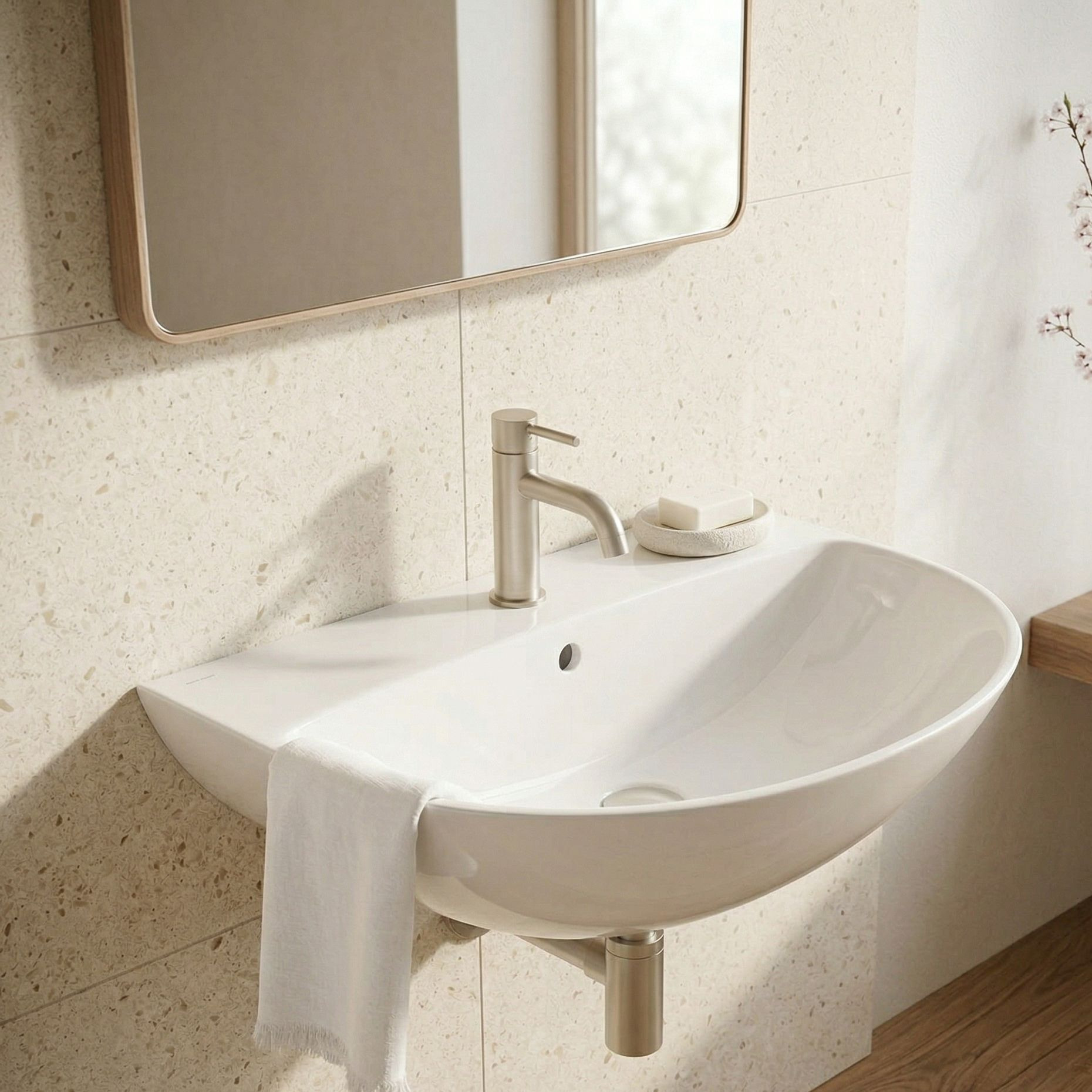 Keramik-Hängewaschbecken Corel 56 cm – halbrund, platzsparend