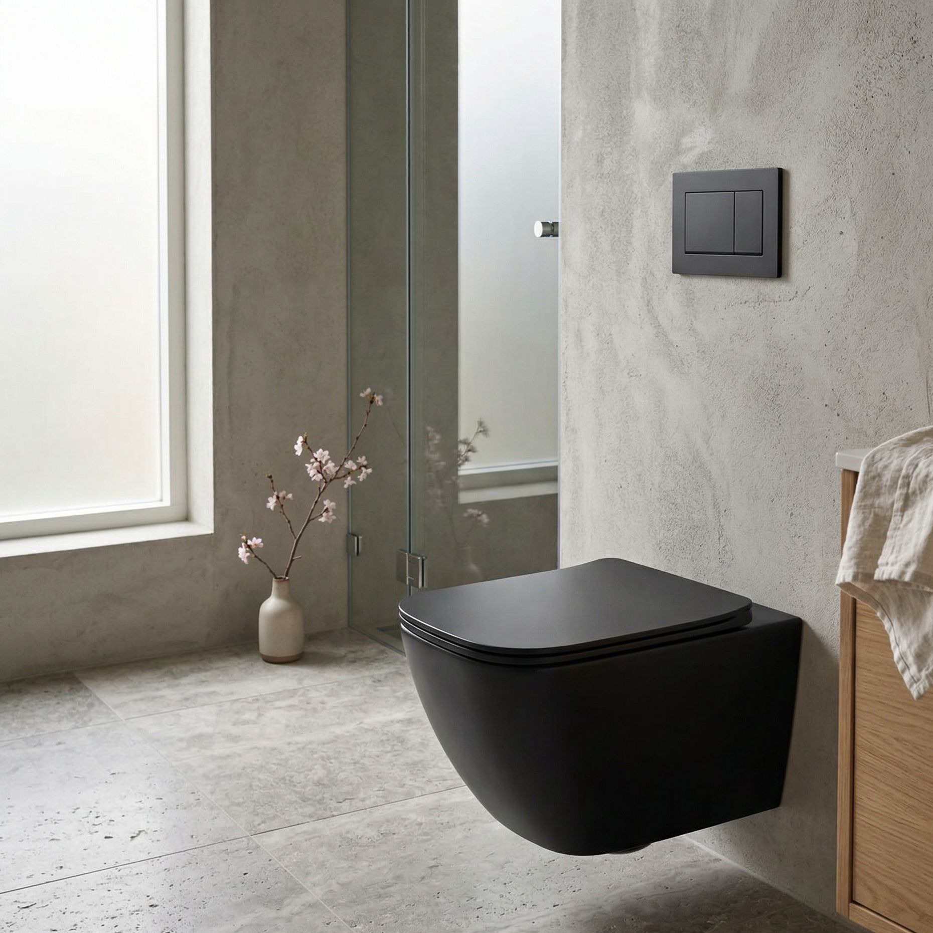 Wand-WC Onil Black – matt schwarz, randlos mit Slim-Sitz