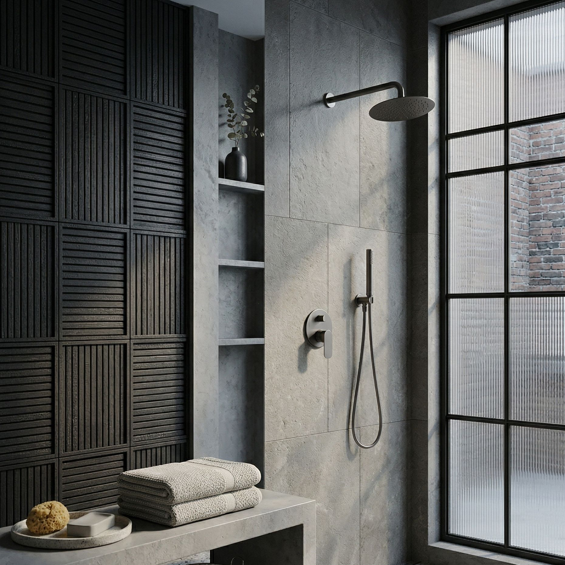 Unterputz-Duschsystem mit Regendusche Spark in Gunmetal