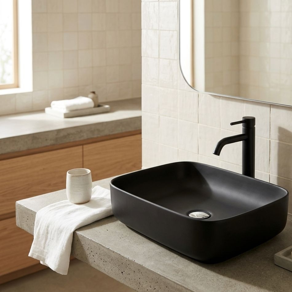 Aufsatzwaschbecken GALERA Black Matt – rechteckig, schwarz matt