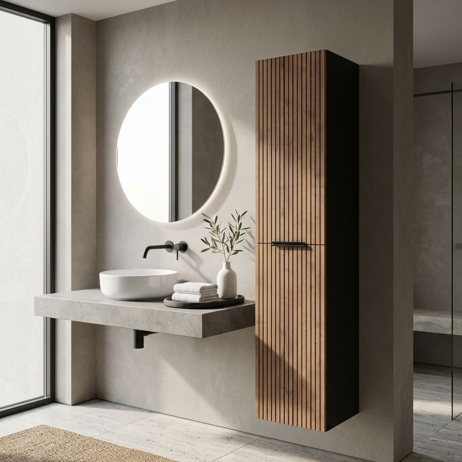 H&auml;ngender Bad-Hochschrank Oklahoma Wood 300 &ndash; Holzoptik mit Lamellen