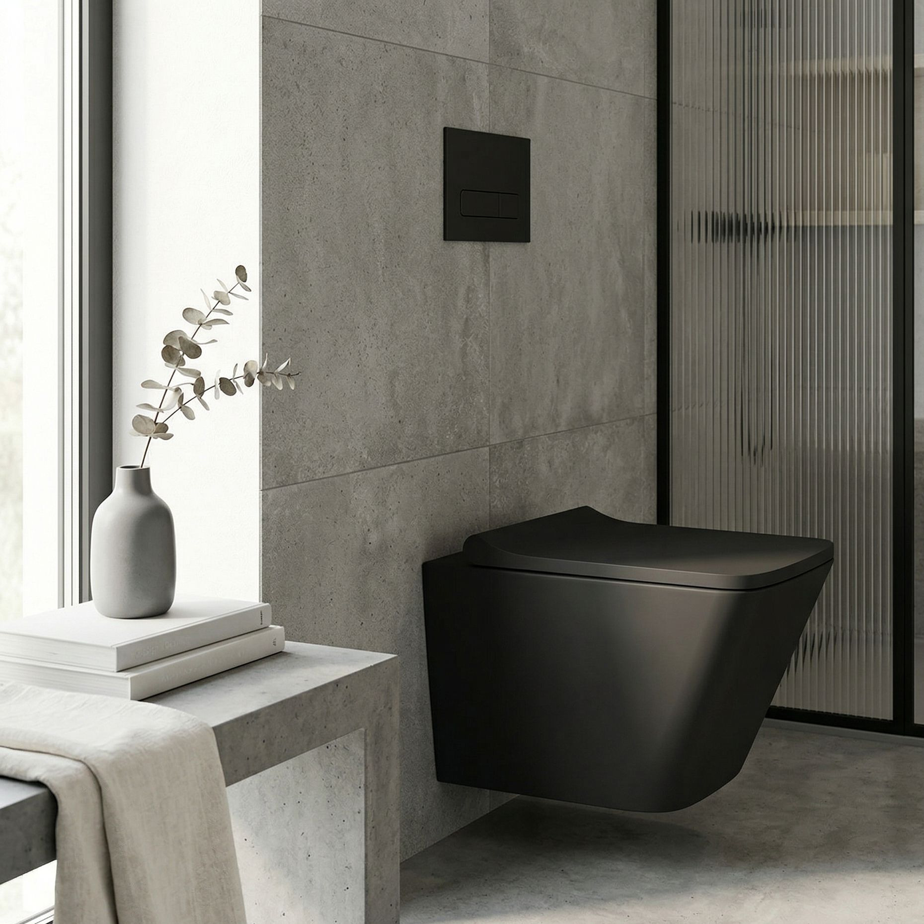 Wand-WC Lago Black, matt schwarz, randlos, Softclose