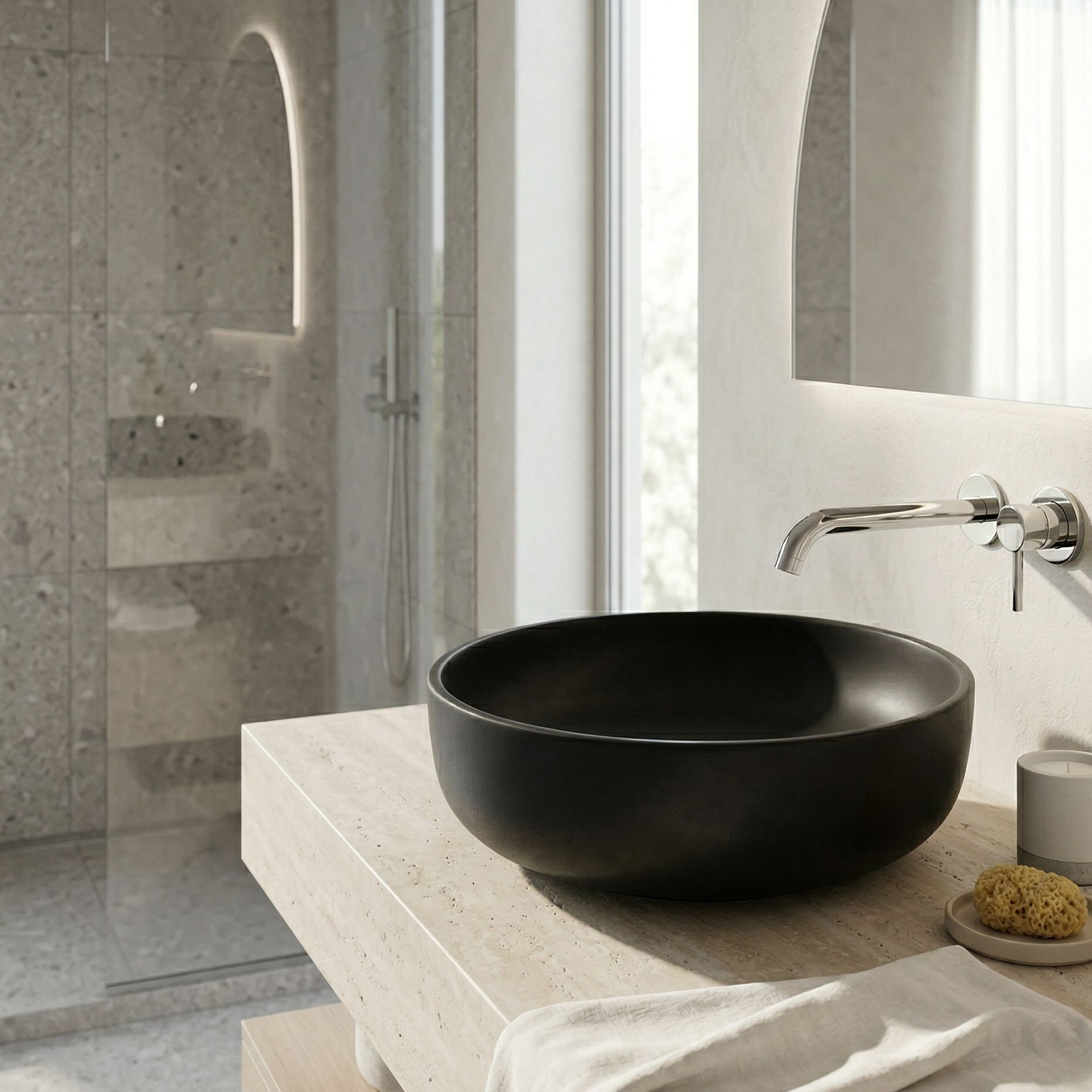 Aufsatzwaschbecken CORDOBA BLACK – rund und mattschwarz