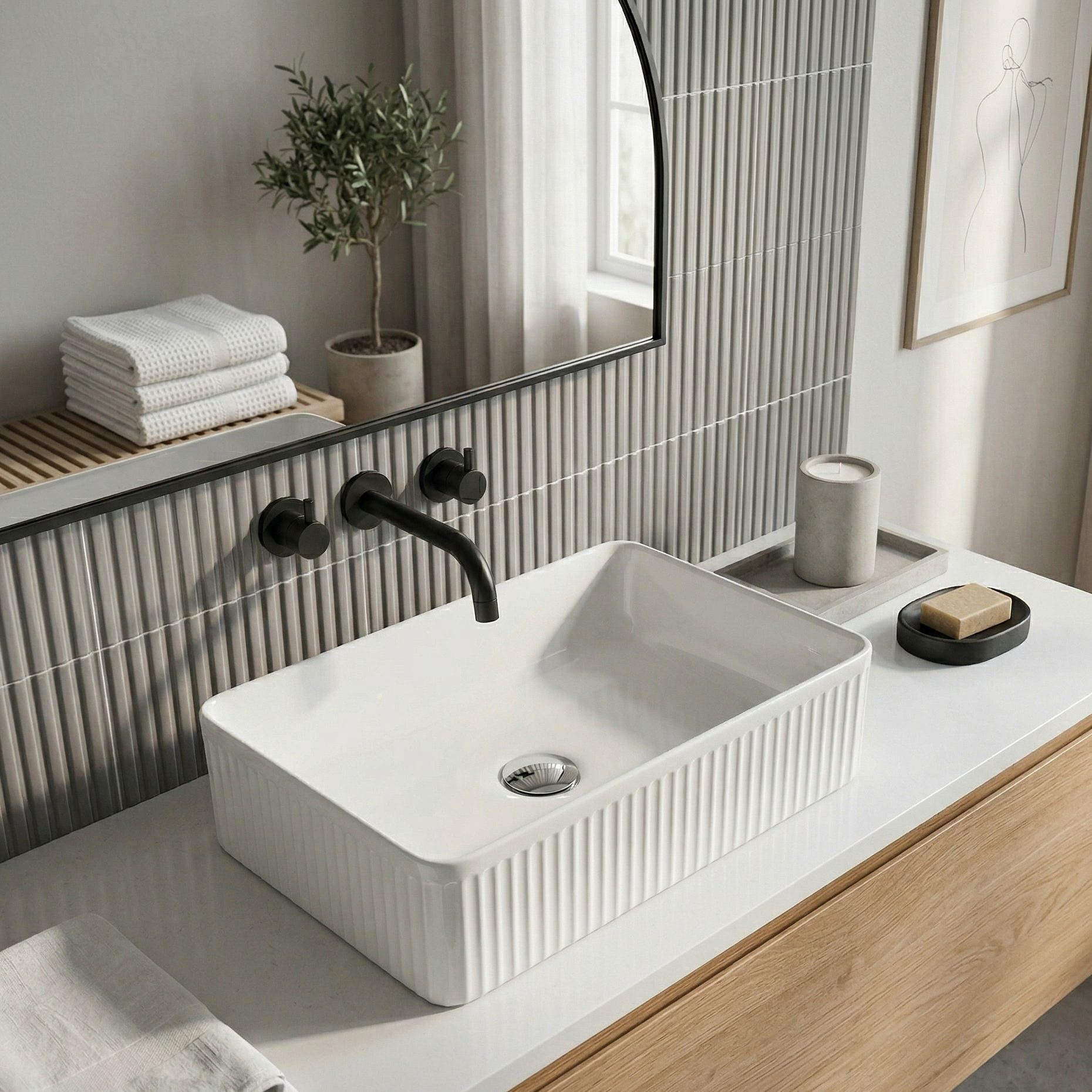 Aufsatzwaschbecken Vesi Weiß 500 x 340 x 100 mm – elegante Keramik ohne Hahnloch