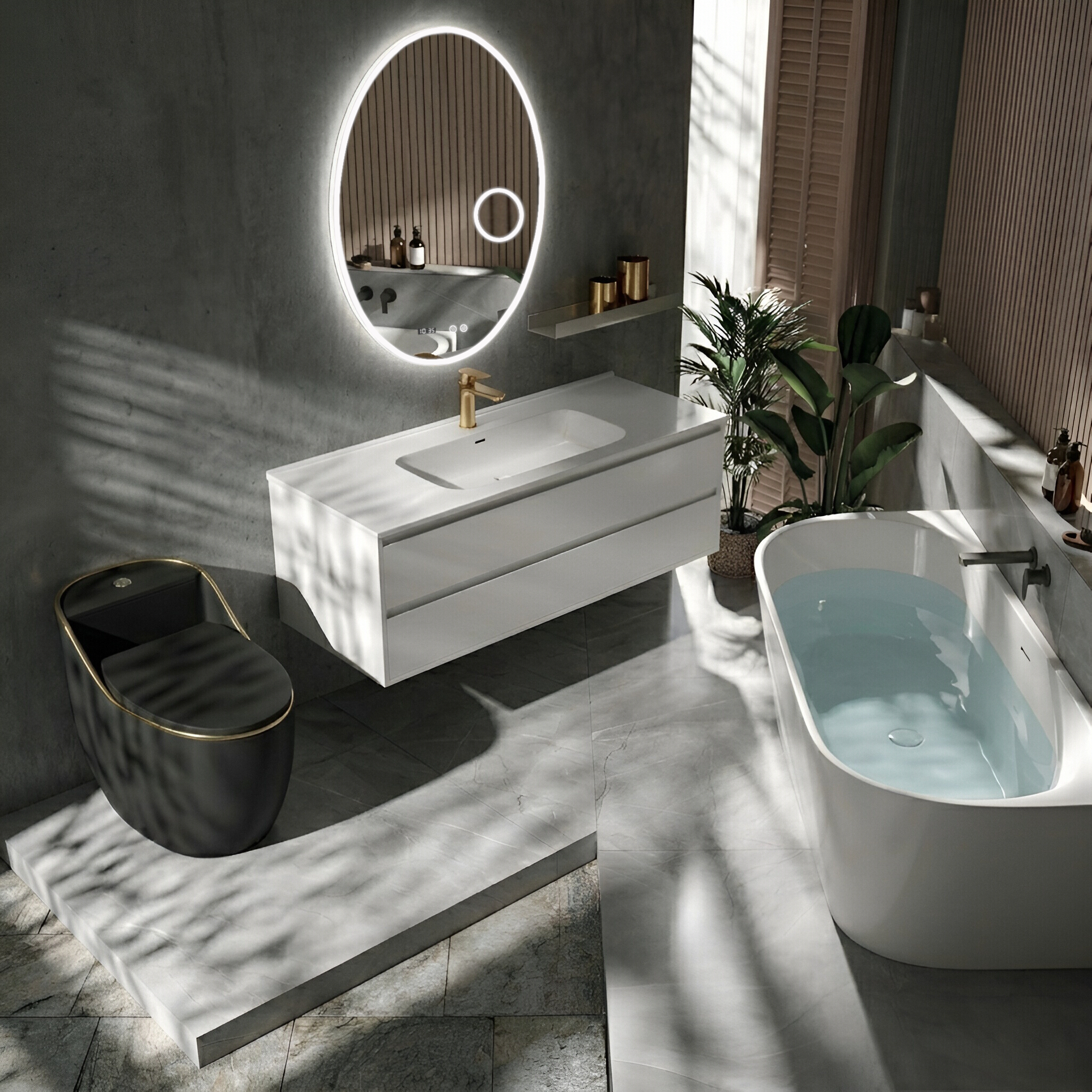 Kompakt-WC SILIA RIM Black/Gold Line – Schwarz mit Goldlinie