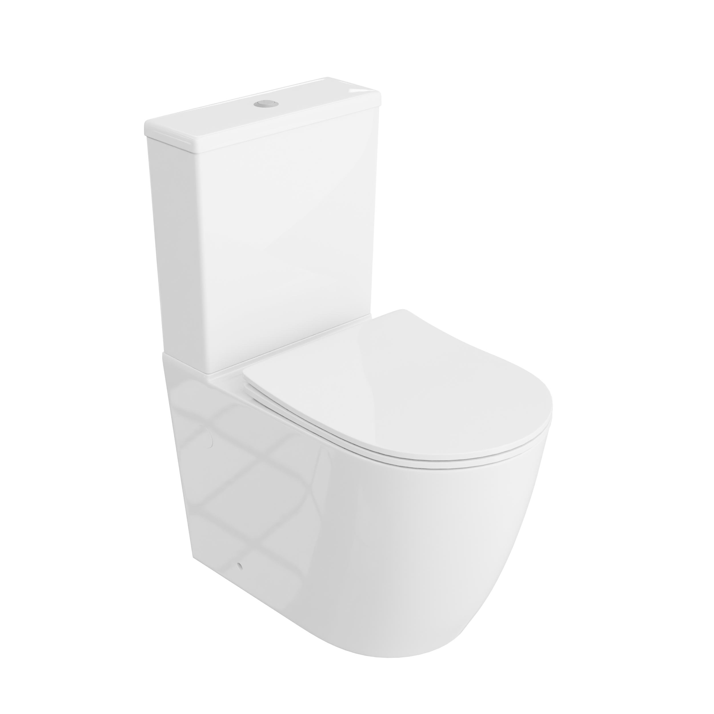 Kompakt-WC Nautilius – glänzend weiß, randloses RIM+, Softclose-Sitz