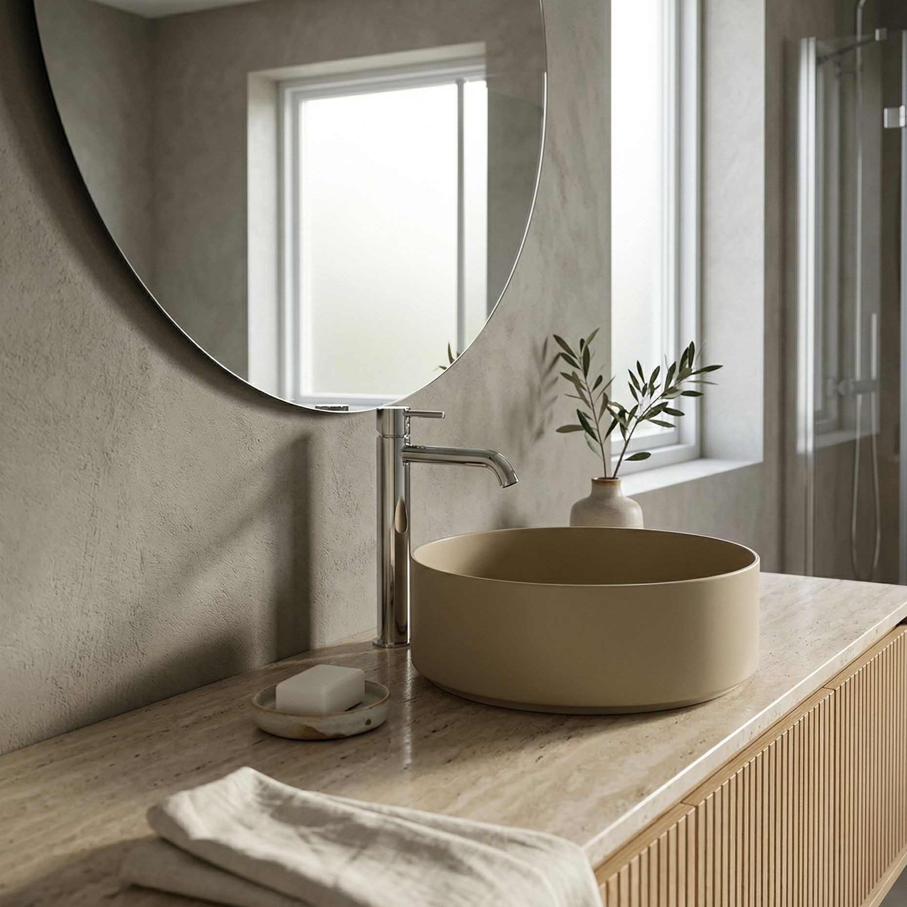Keramik-Aufsatzwaschbecken Merida Light Khaki