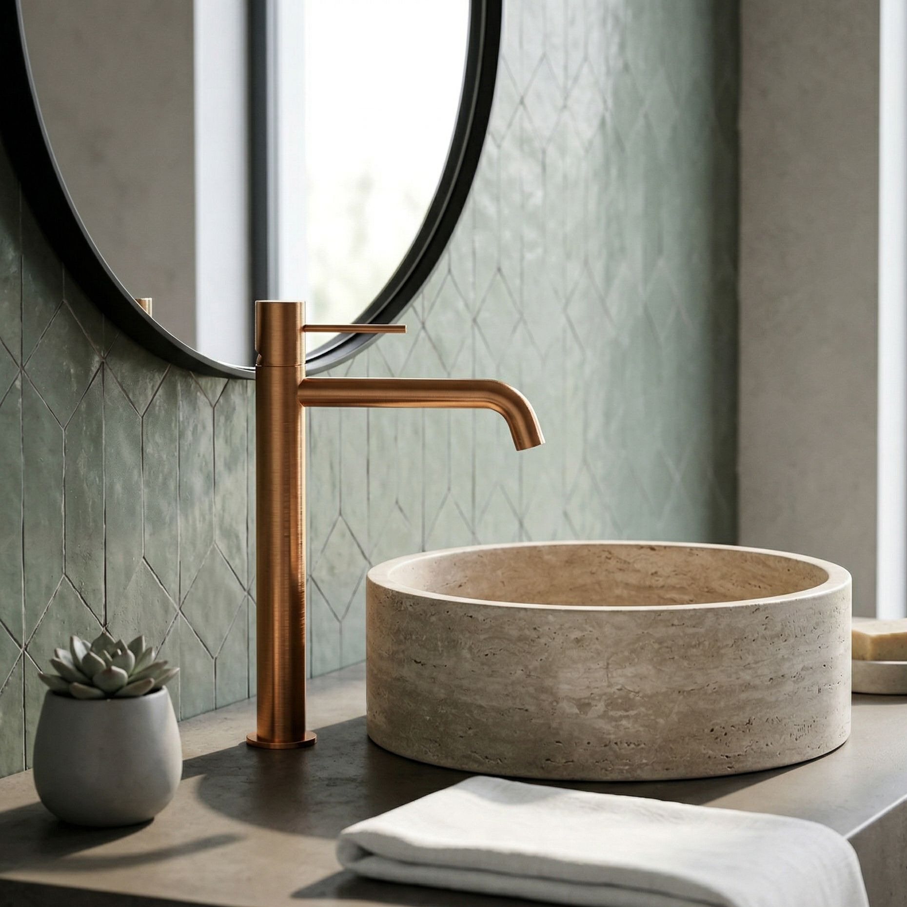 Orion Hohe Waschtischarmatur – Brushed Copper