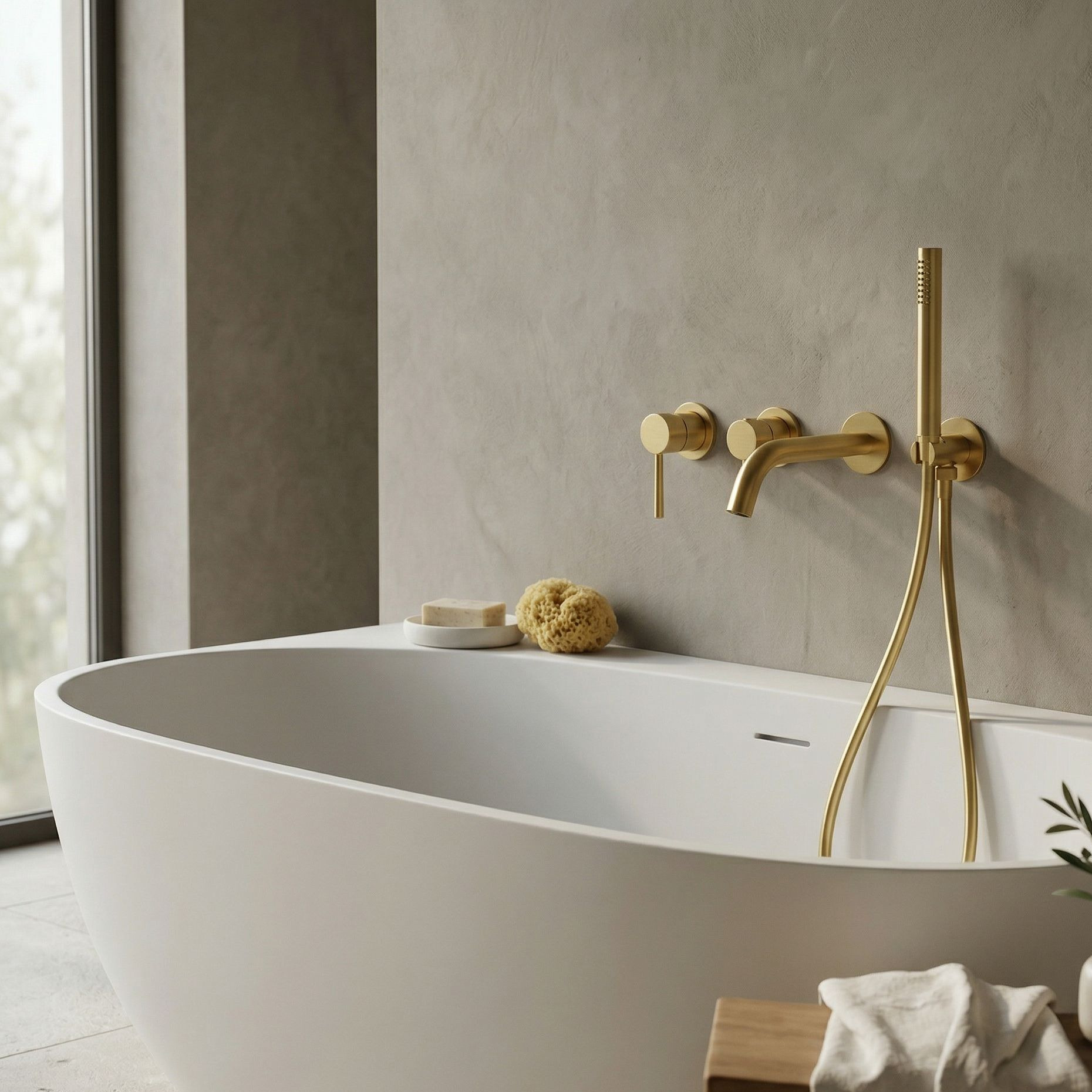 4‑Loch Unterputz‑Wannenarmatur Orion – Gebürstetes Gold