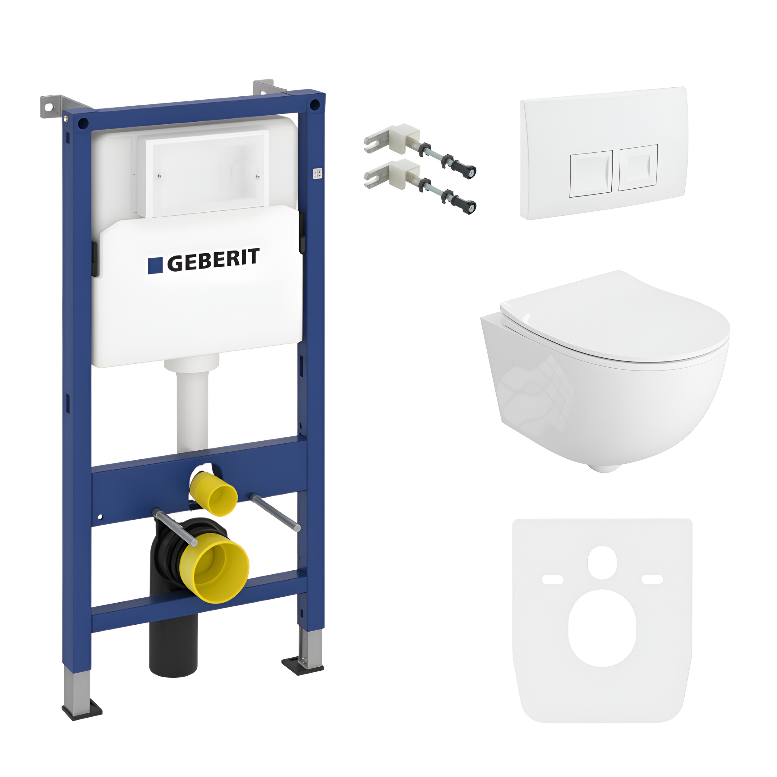 KOMPLETT-PAKET: Geberit Duofix Basic Vorwandelement + Wand-WC Tiefspül Brava Becken Spülrandlos + Bedienplatte Delta 25 für Doppelspülung