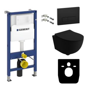 KOMPLETT-PAKET: Geberit Duofix Basic Vorwandelement + Wand-WC Tiefspül Brava Black Becken Spülrandlos + Bedienplatte Delta 25 für Doppelspülung - Hauptbild