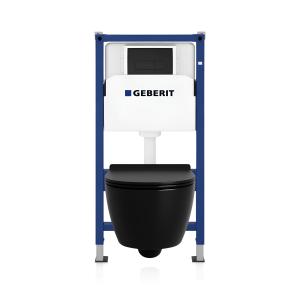 KOMPLETT-PAKET: Geberit Duofix Basic Vorwandelement + Wand-WC Tiefspül Brava Black Becken Spülrandlos + Bedienplatte Delta 25 für Doppelspülung - Zusatzbild