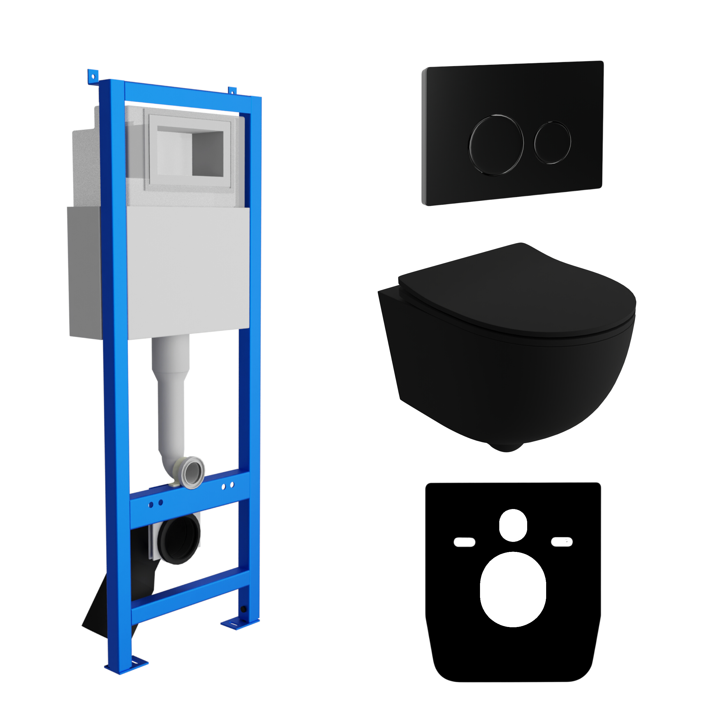 KOMPLETT-PAKET: Lavita LAV 101 Vorwandelement für WC 40cm + Wand Tiefspül WC Spülrandlos Brava Black + Bedienplatte für Doppelspülung