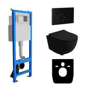KOMPLETT-PAKET: Lavita LAV 101 Vorwandelement für WC 40cm + Wand Tiefspül WC Spülrandlos Brava Black + Bedienplatte für Doppelspülung - Hauptbild
