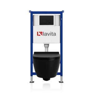 KOMPLETT-PAKET: Lavita LAV 101 Vorwandelement für WC 40cm + Wand Tiefspül WC Spülrandlos Brava Black + Bedienplatte für Doppelspülung - Zusatzbild