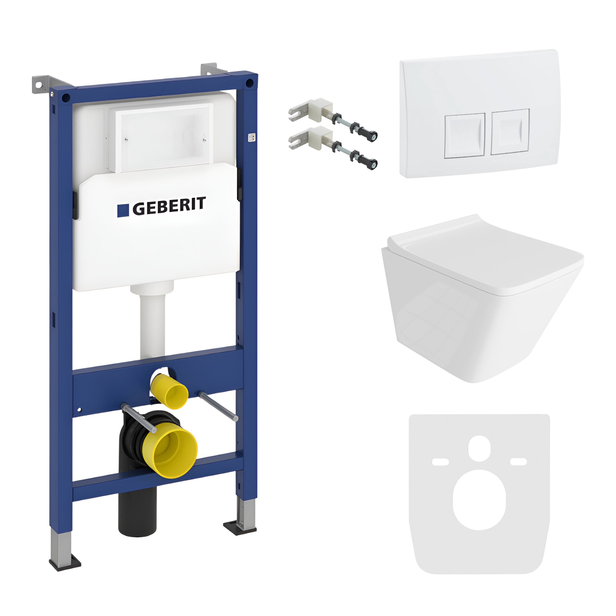 KOMPLETT-PAKET: Geberit Duofix Basic Vorwandelement + Wand-WC Tiefspül Maio Becken Spülrandlos + Bedienplatte Delta 25 für Doppelspülung