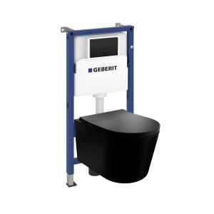 KOMPLETT-PAKET: Geberit Duofix Basic Vorwandelement + Lavawandschrank Versoni Black Edgeless Tornado-Bündigsystem + Bedienplatte Delta 25 für Doppelspülung - Zusatzbild