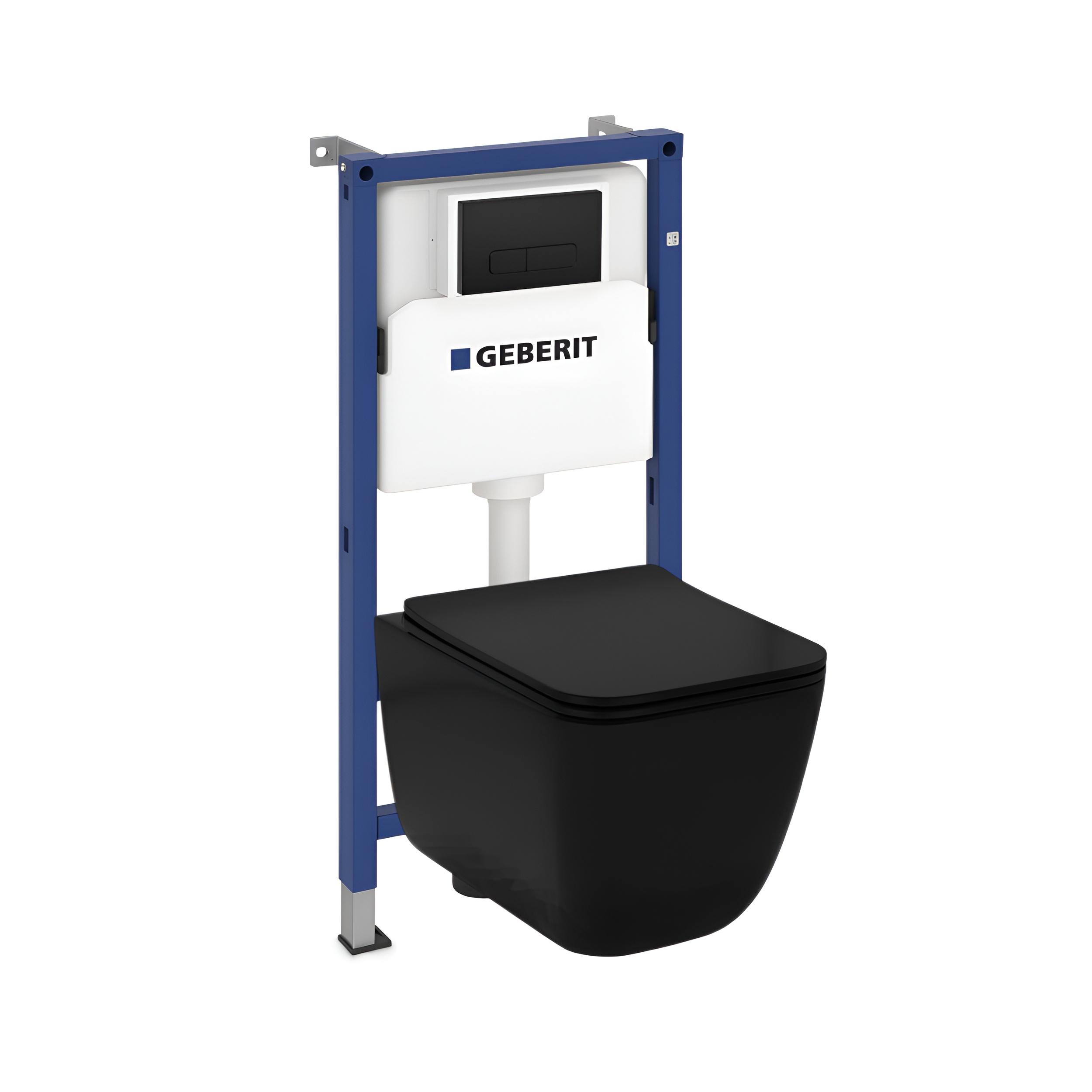 KOMPLETT-PAKET: Geberit Duofix Basic Vorwandelement + Wand-WC Tiefspül Lago Black Becken Spülrandlos + Bedienplatte Delta 25 für Doppelspülung2