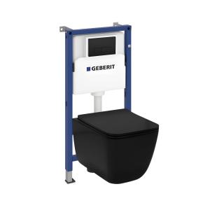 KOMPLETT-PAKET: Geberit Duofix Basic Vorwandelement + Wand-WC Tiefspül Lago Black Becken Spülrandlos + Bedienplatte Delta 25 für Doppelspülung2 - Hauptbild