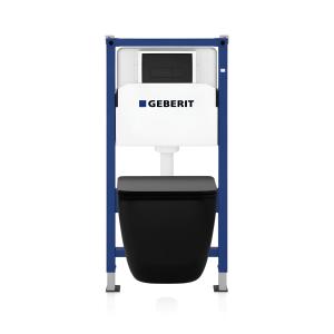 KOMPLETT-PAKET: Geberit Duofix Basic Vorwandelement + Wand-WC Tiefspül Lago Black Becken Spülrandlos + Bedienplatte Delta 25 für Doppelspülung2 - Zusatzbild