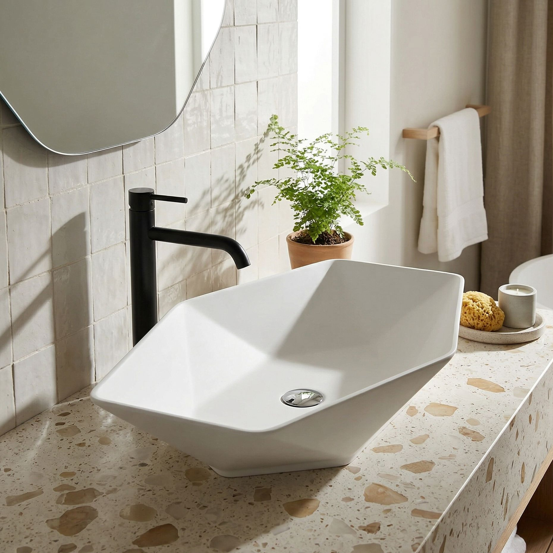 SOVENA Aufsatzwaschbecken – geometrische Eleganz in Weiß