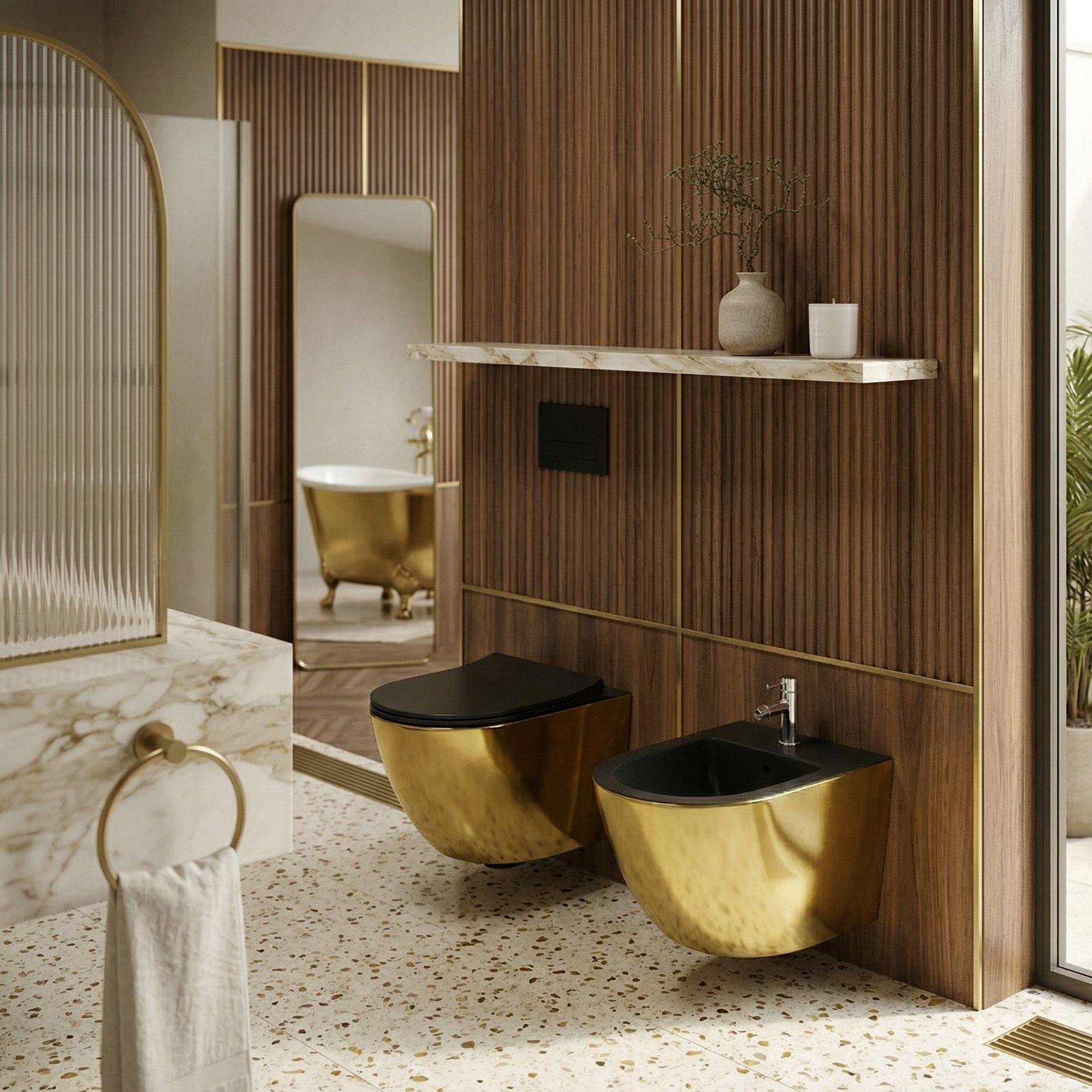 Wand-Bidet SOFI SLIM Gold/Black – außen Gold, innen Schwarz