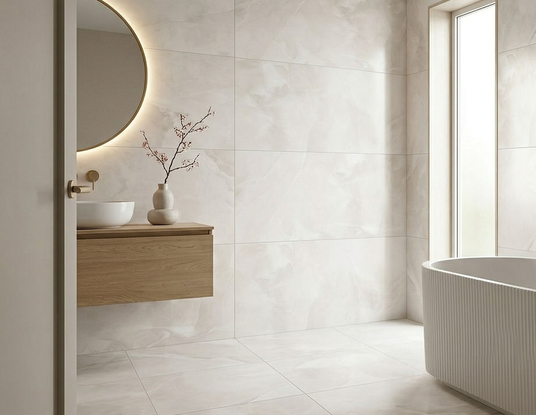 Glasiertes Feinsteinzeug Jeniffer White glänzend 60x120 cm – 1. Wahl