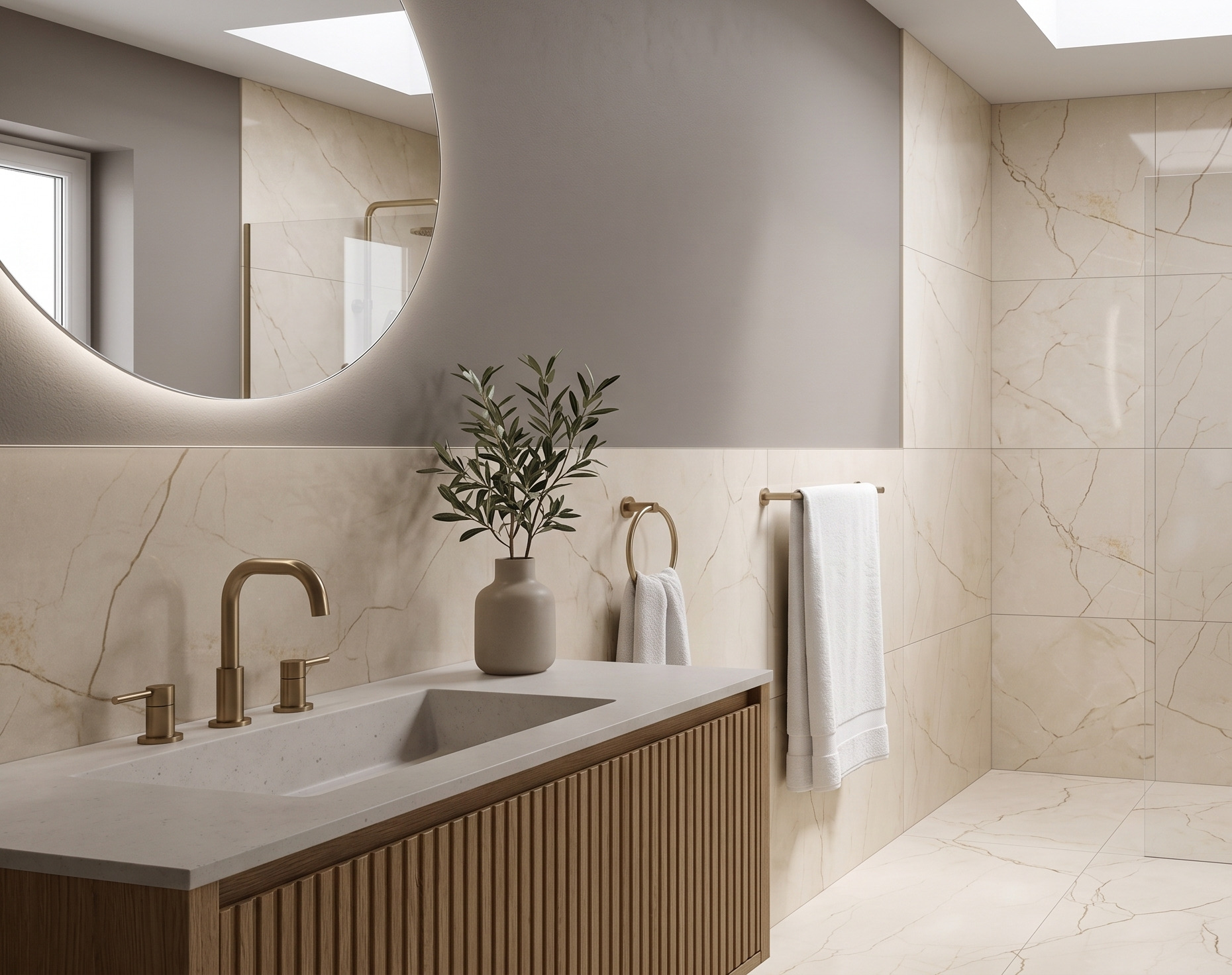 Glasiertes Feinsteinzeug Caliza Crema lappato 60x120 – 1. Sorte
