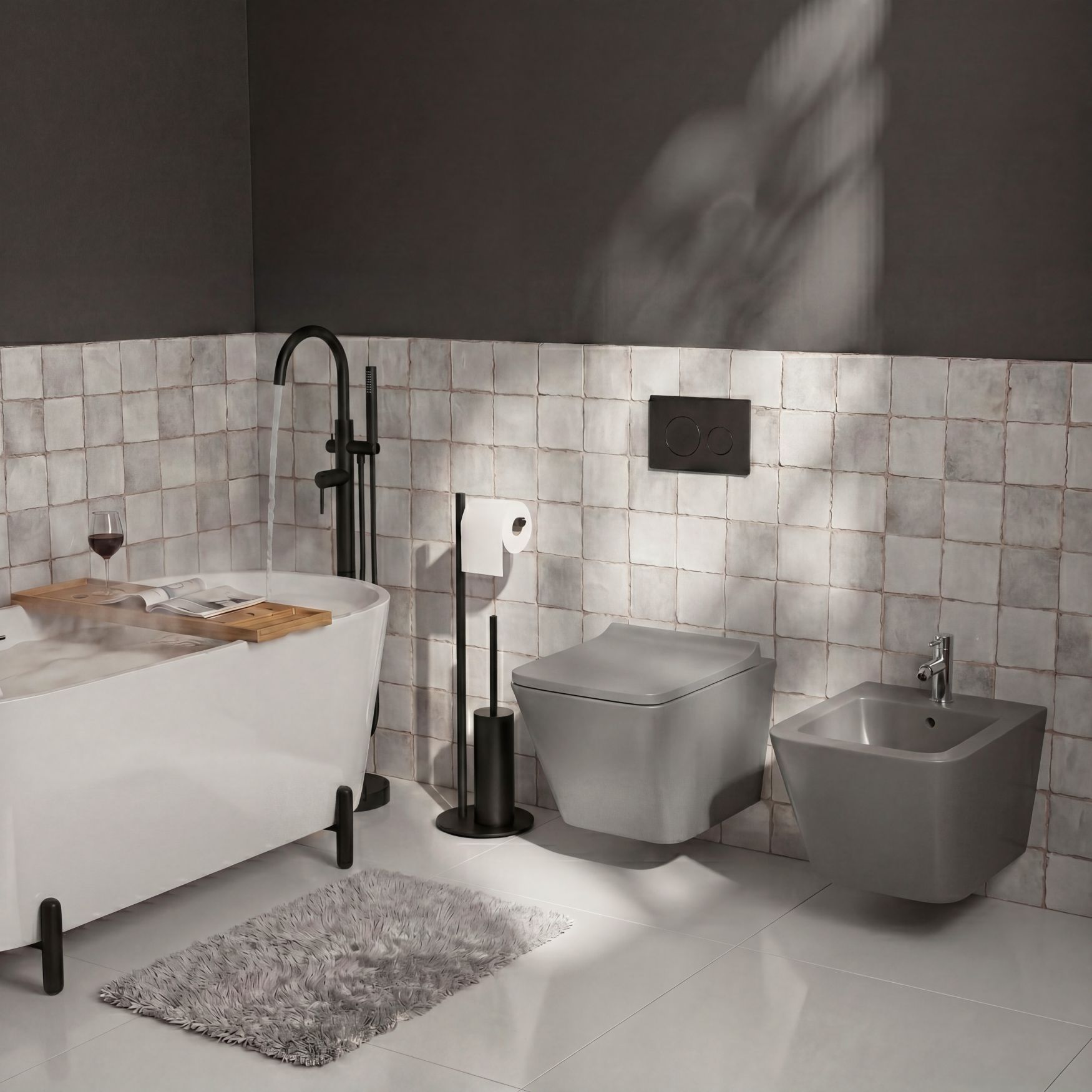 Wand-WC Lago Grey, grau matt – rechteckig, spülrandlos, mit Softclose-Sitz