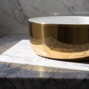 Aufsatzwaschbecken Merida Gold/Weiß – rundes, elegantes Design - Zusatzbild