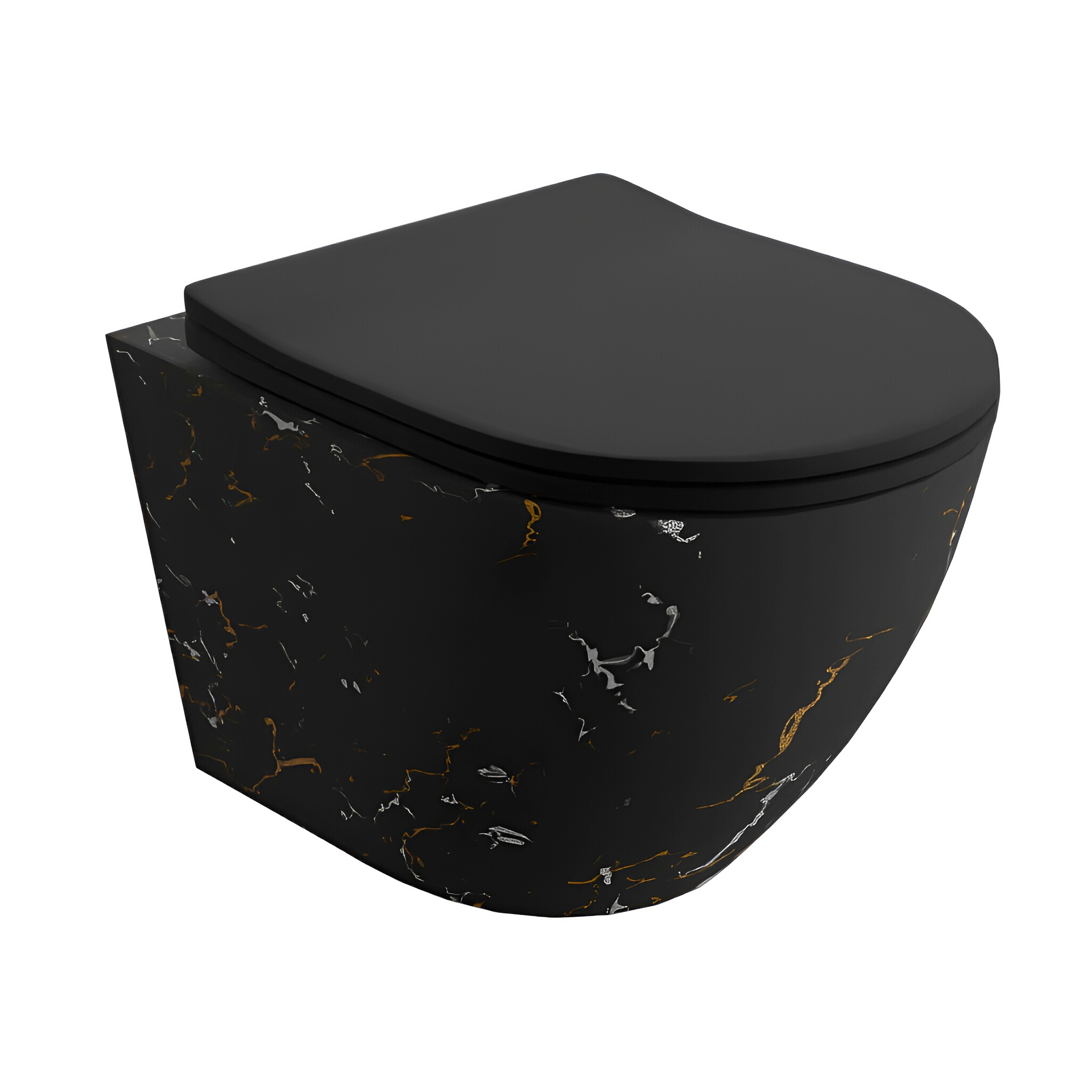 Wand-WC Sofi Slim Fire 3.0 in Schwarz matt mit Marmormuster und schwarzem WC-Sitz