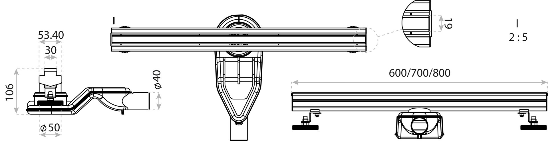 LINEAR SLIM 900 Duschrinne – schlanker Linienablauf, weiß, DN 40, 25 l/min