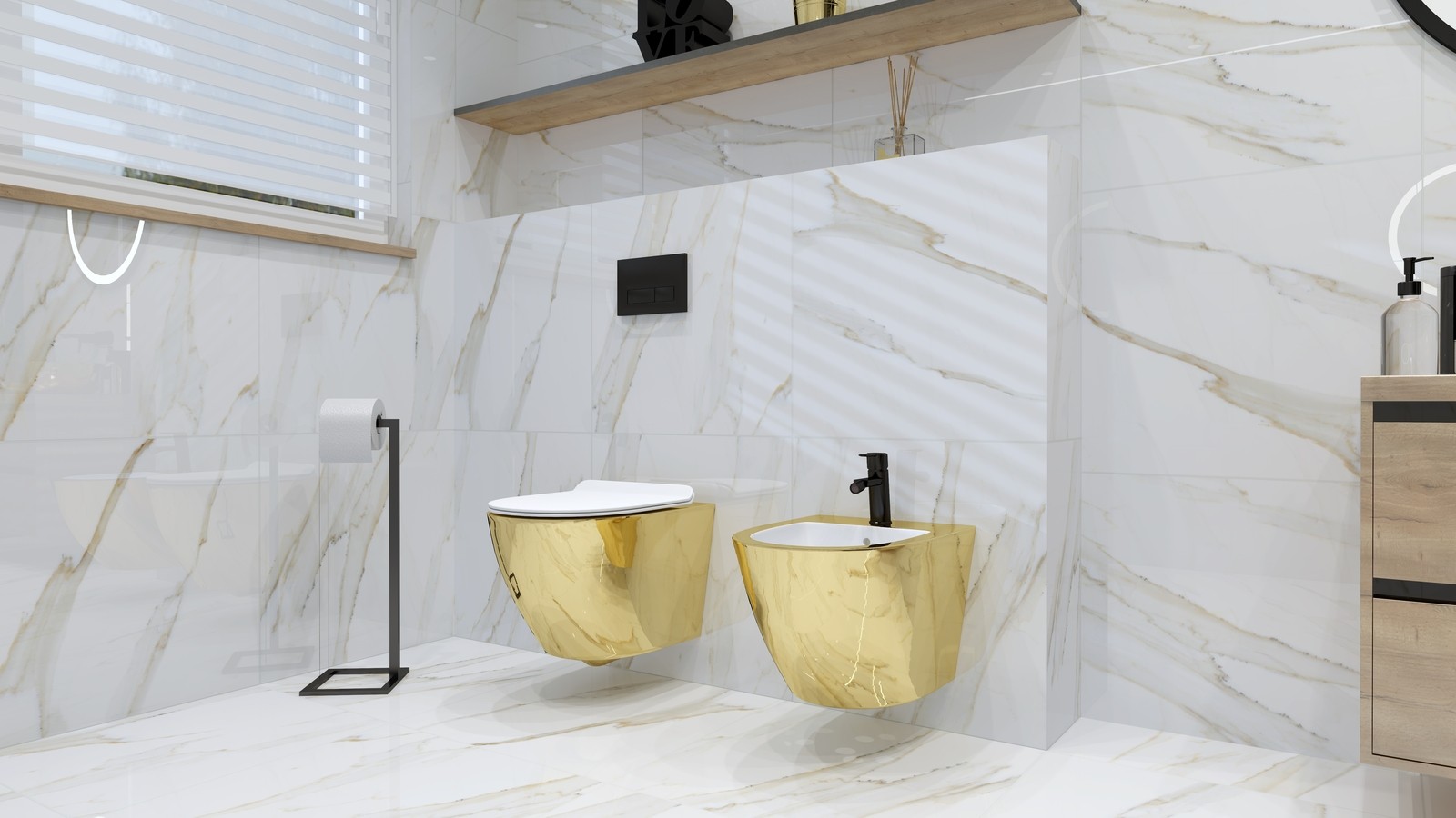 Wandhängendes Bidet SOFI Slim Gold/Weiß