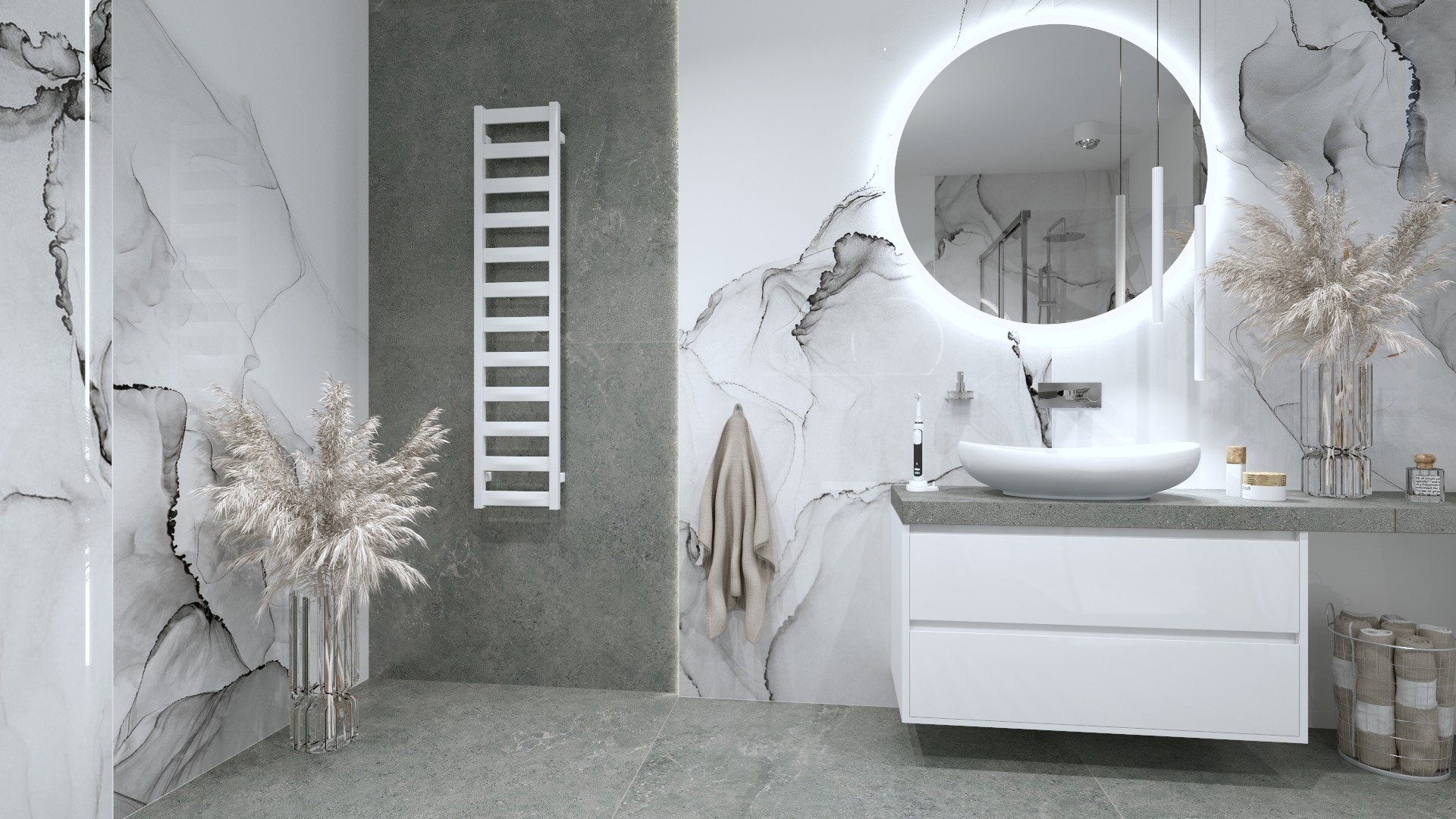 Badheizkörper Hermes White 1390 – 1390 × 300 mm, Weiß, Stahl, Heizpatrone optional