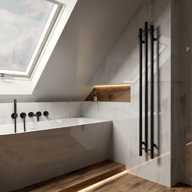 Badheizkörper Calentador Black 1620 – schmaler Design-Heizkörper mit Handtuchhaken