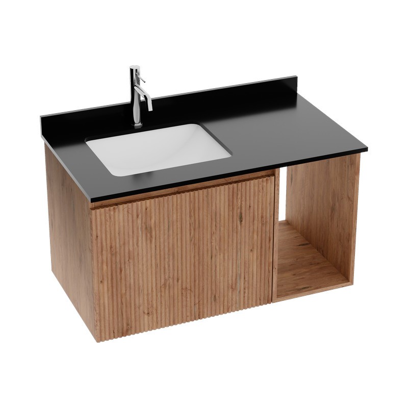 Wandhängender Badschrank mit Platte und Waschbecken Kent Wood 900