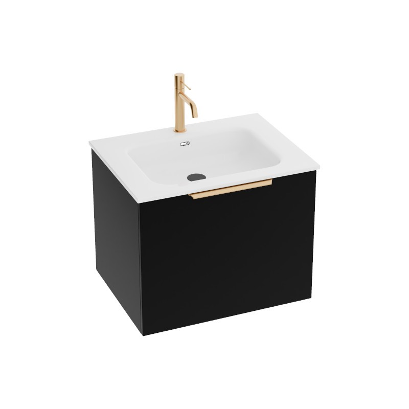 Hängewaschtisch Oregon 600 mit Waschbecken – Schwarz mit goldenem Griff