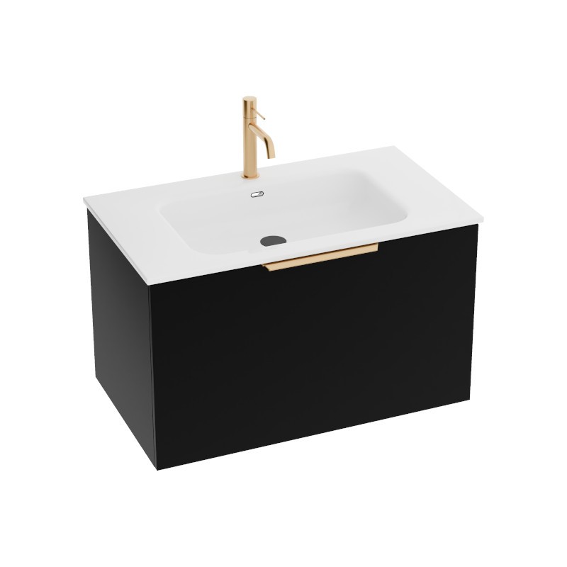 Hängender Waschtischunterschrank Oregon 800 mit Waschbecken, schwarz mit goldenem Griff